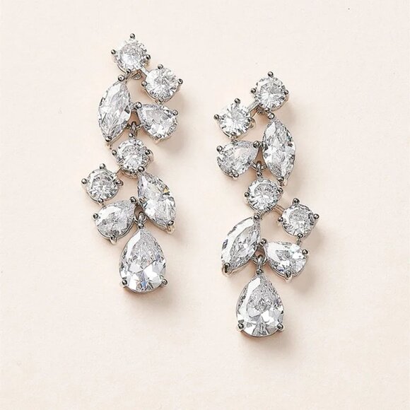 3/$35 Wedding Teardrop White Gold Crystal Rhinestone Drop Dangle Earrings Silver - Picture 6 of 6